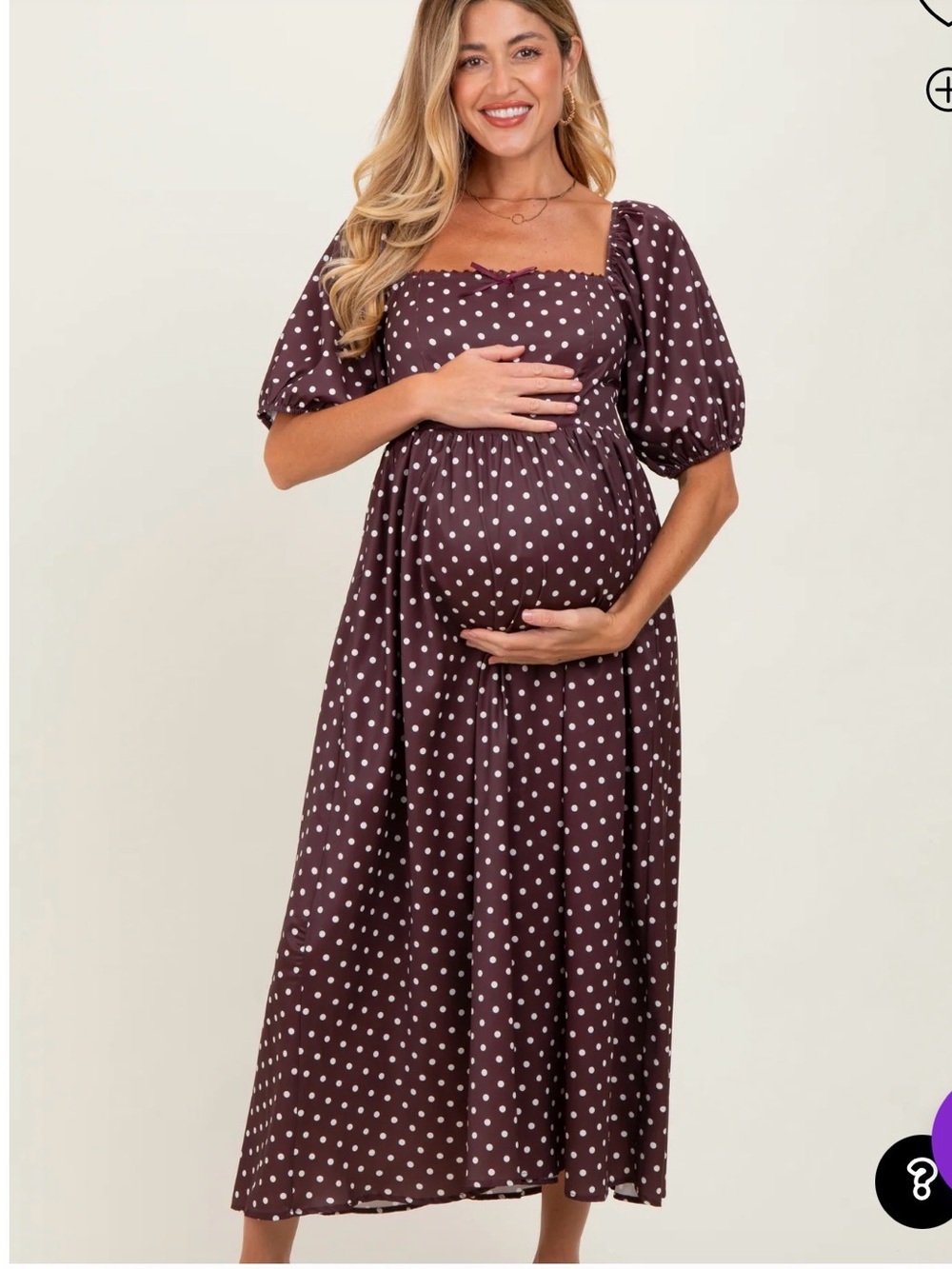 PinkBlush Brown Polka Dot Maternity Midi Dress